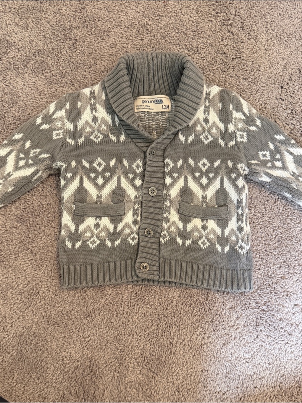 OshKosh B'gosh Gray & White Fair Isle Shawl Cardigan